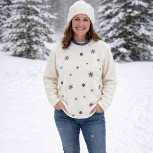 Croft & Barrow Snowflake Cozy Fleece Pullover ❄️ Winter Ski Lodge Vibes Large